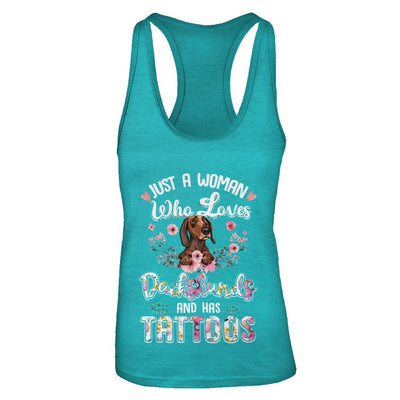 Just A Woman Who Loves Dachshund And Has Tattoos-T-Shirt & Tank Top-Women's Ideal Racerback Tank-Tahiti Blue