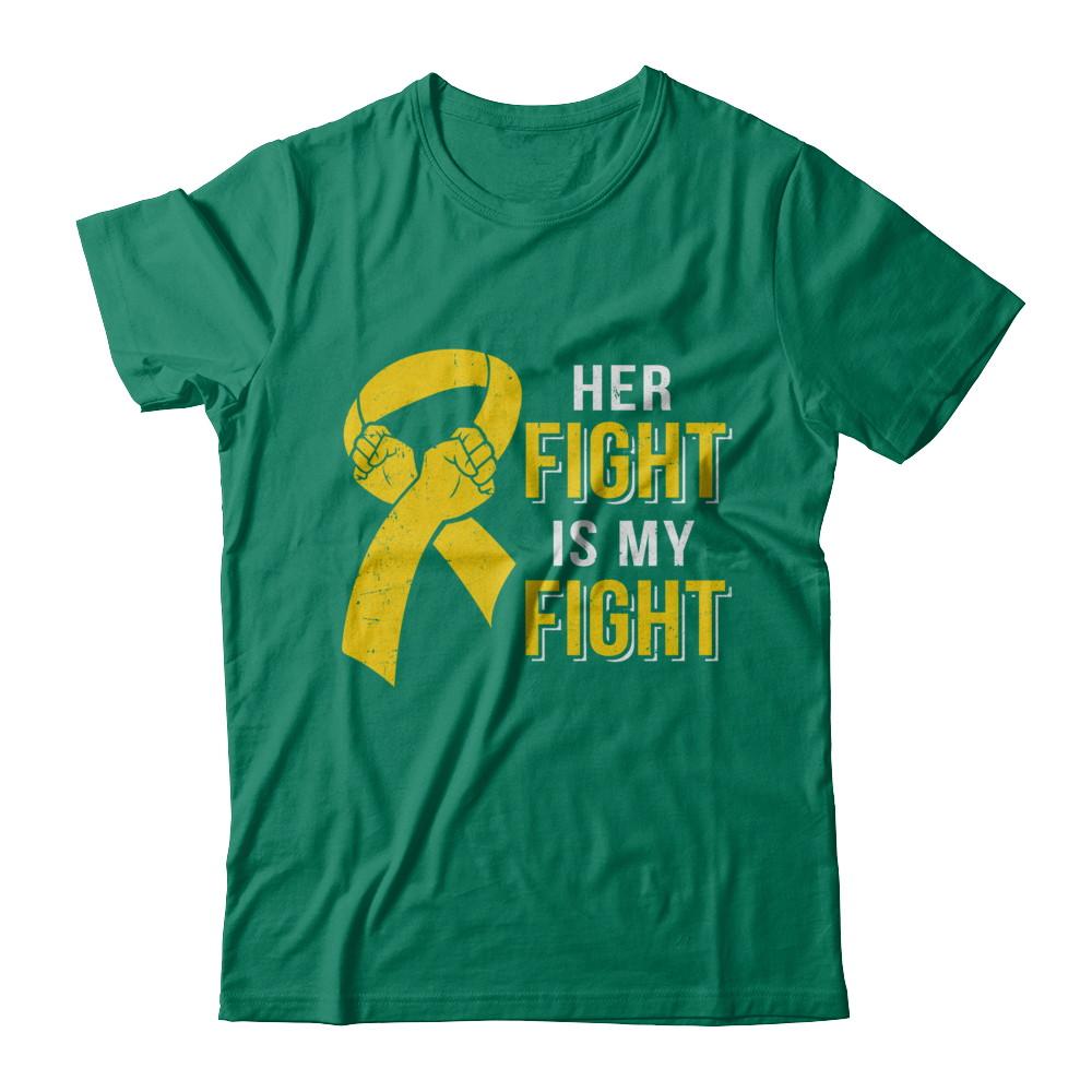 Her Fight Is My Fight Childhood Cancer Yellow Ribbon-T-Shirt & Hoodie-Classic T-Shirt-Kelly Green