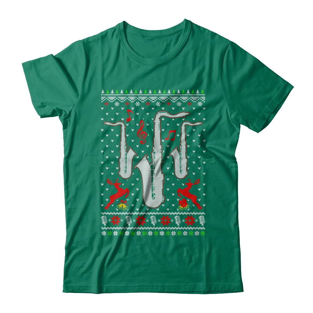 Santa Saxophone Ugly Christmas Sweater Gifts-T-Shirt & Sweatshirt-Classic T-Shirt-Kelly Green