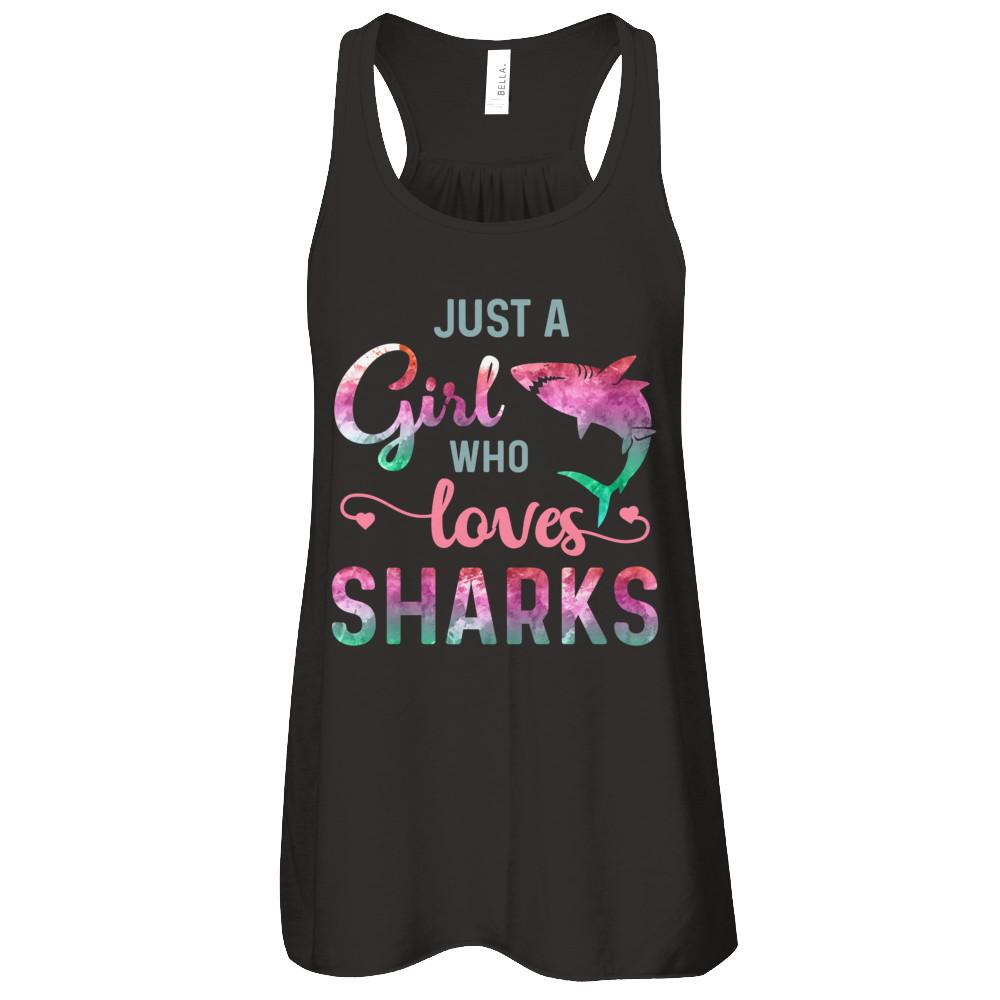 Just A Girl Who Loves Sharks Shark Lover-T-Shirt & Tank Top-Women's Flowy Racerback Tank-Black