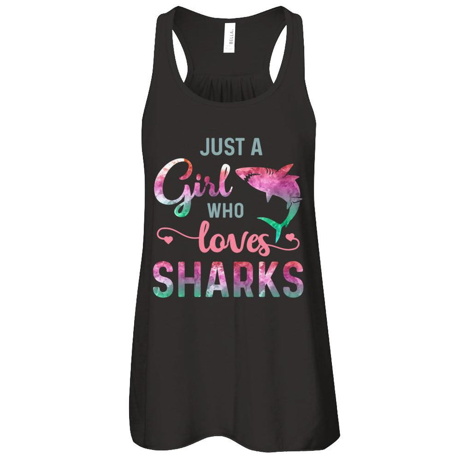 Just A Girl Who Loves Sharks Shark Lover-T-Shirt & Tank Top-Women's Flowy Racerback Tank-Black