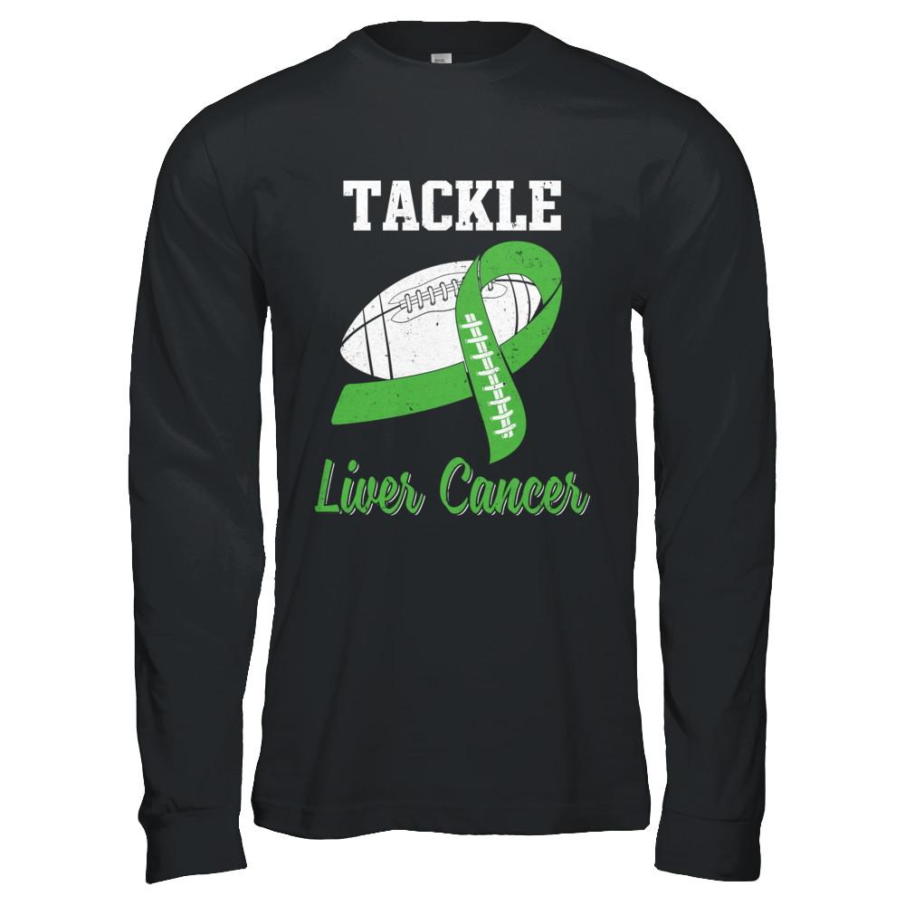 Football Survivor Tackle Green Liver Cancer Awareness-T-Shirt & Hoodie-Long Sleeve T-Shirt-Black