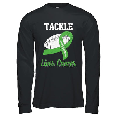 Football Survivor Tackle Green Liver Cancer Awareness-T-Shirt & Hoodie-Long Sleeve T-Shirt-Black