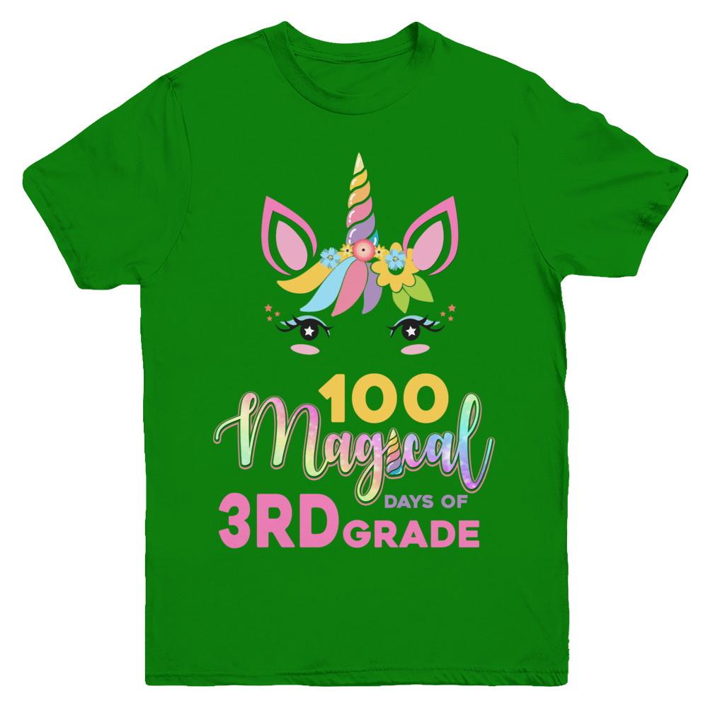 100 Magical Days Of 3Rd Grade School Unicorn Girl Gift Youth-Youth Shirt-Youth T-Shirt-Irish Green