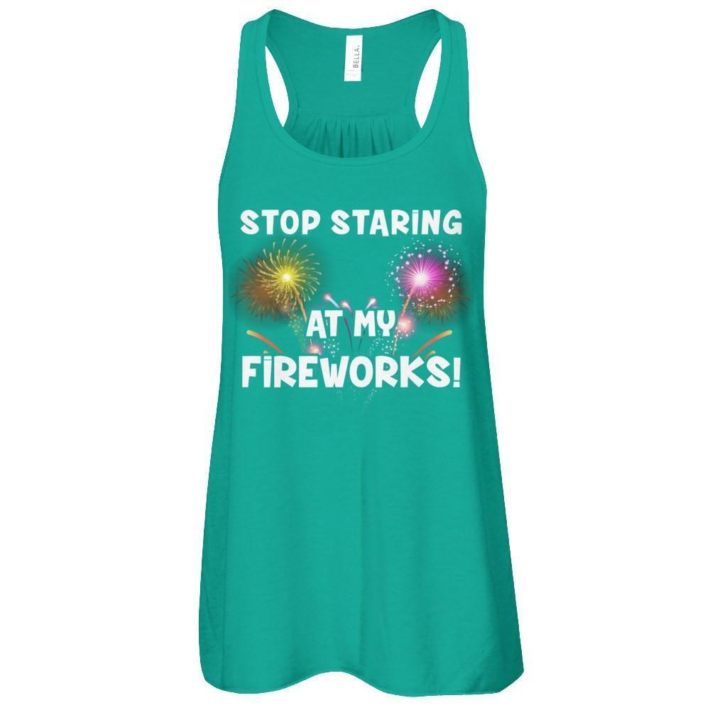 Stop Staring At My Fireworks-T-Shirt & Tank Top-Women's Flowy Racerback Tank-Kelly