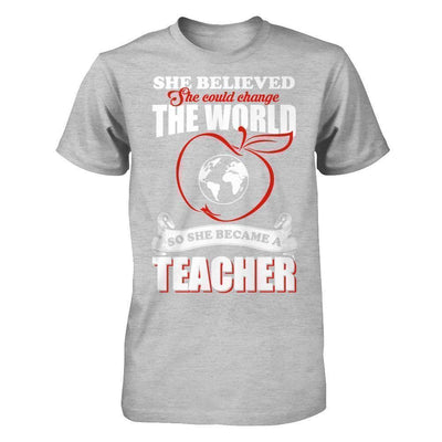 She Believed She Could Change The World She Became A Teacher-T-Shirt & Hoodie-Premium T-Shirt-Heather Gray