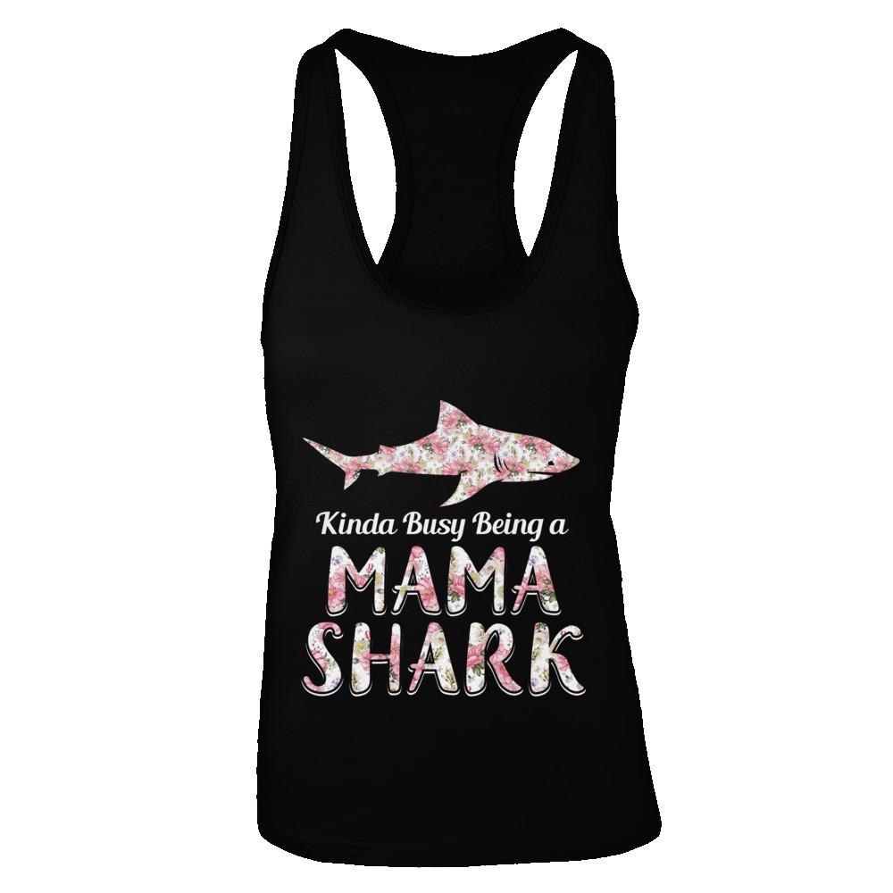 Mama Shark Kinda Busy Being A Mamashark-T-Shirt & Tank Top-Women's Ideal Racerback Tank-Black