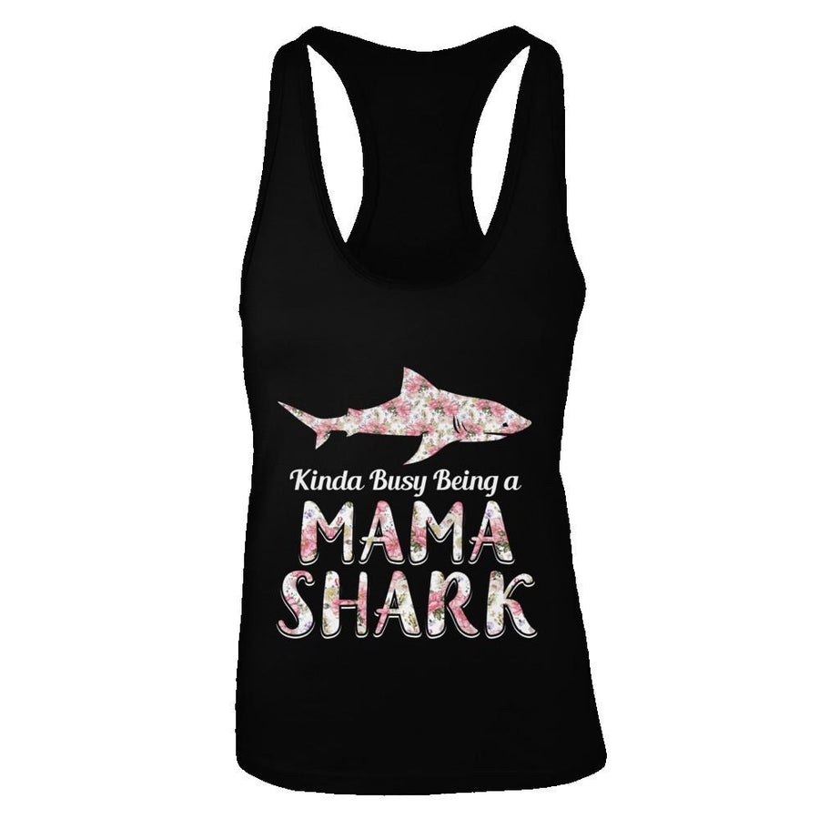 Mama Shark Kinda Busy Being A Mamashark-T-Shirt & Tank Top-Women's Ideal Racerback Tank-Black