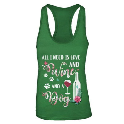 All I Need Is Love And Wine And A Dog-T-Shirt & Tank Top-Women's Ideal Racerback Tank-Kelly Green