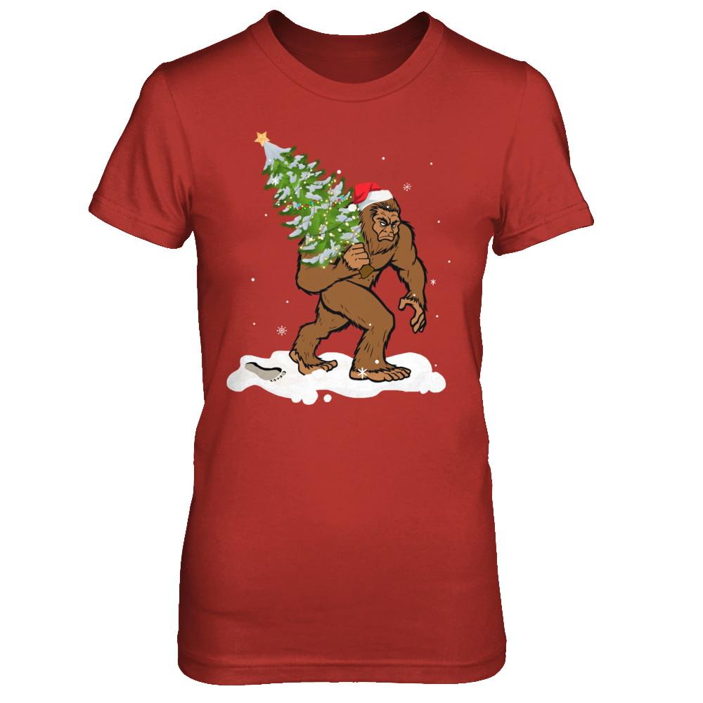 Bigfoot Christmas Tree Boys Men Sasquatch Santa Gift-T-Shirt & Sweatshirt-Women's T-Shirt-Red