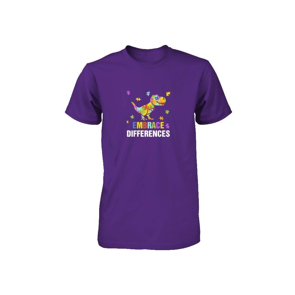 Autism Awareness Puzzle Piece Dinosaur Embrace Differences Youth-Youth Shirt-