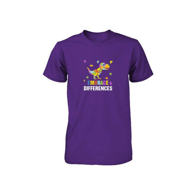 Autism Awareness Puzzle Piece Dinosaur Embrace Differences Youth-Youth Shirt-