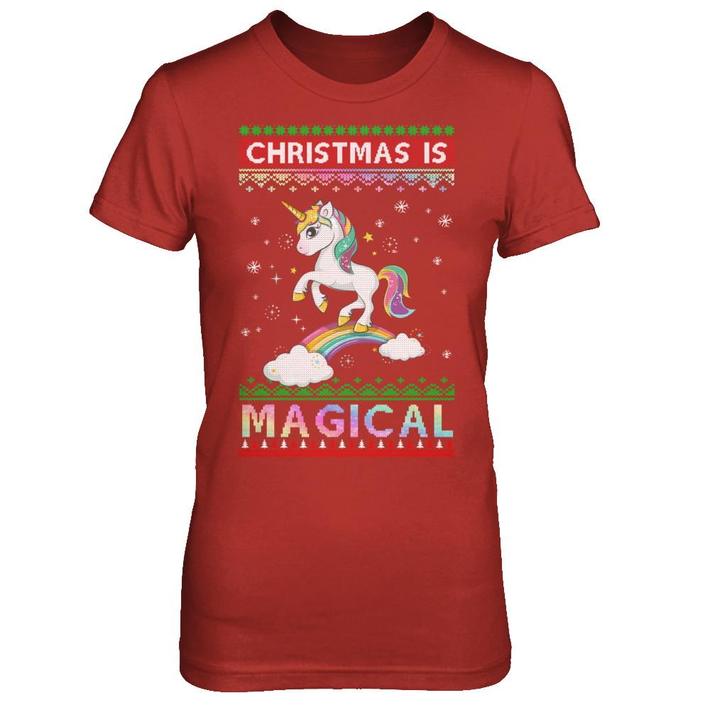 Christmas Is Magical Unicorn Ugly Christmas Sweater-T-Shirt & Sweatshirt-Women's T-Shirt-Red