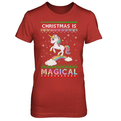 Christmas Is Magical Unicorn Ugly Christmas Sweater-T-Shirt & Sweatshirt-Women's T-Shirt-Red