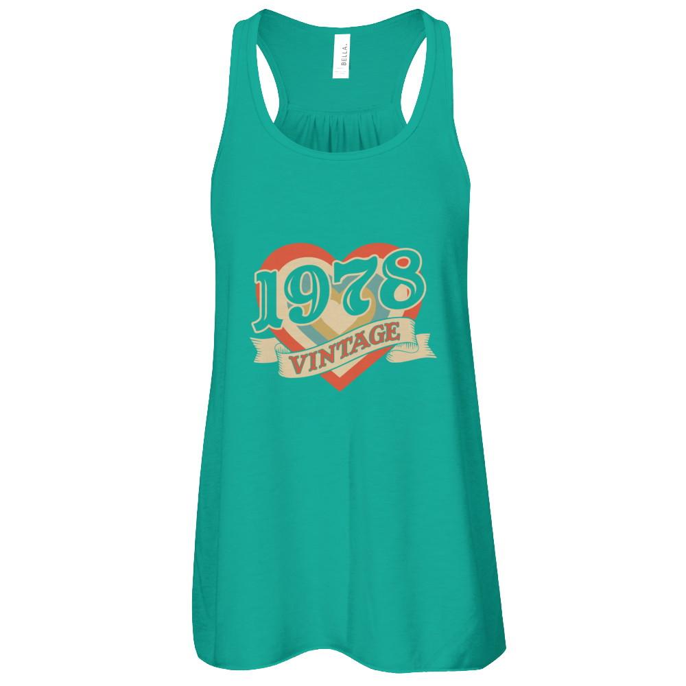 Vintage Retro Classic Heart Made In 1978-T-Shirt & Tank Top-Women's Flowy Racerback Tank-Kelly