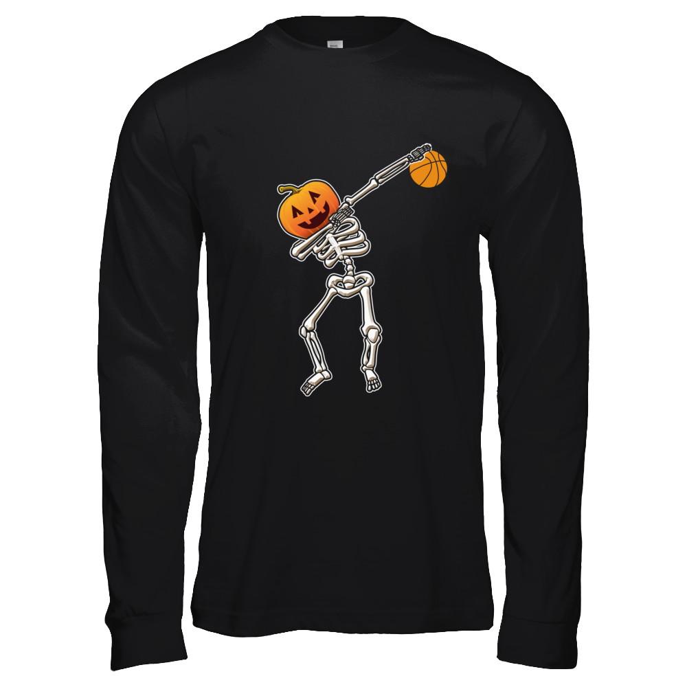 Halloween Dabbing Skeleton Basketball-T-Shirt & Hoodie-Long Sleeve T-Shirt-Black