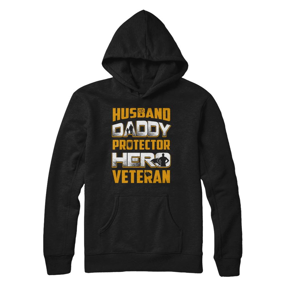 Husband Daddy Protector Hero Veteran-T-Shirt & Hoodie-Pullover Hoodie-Black