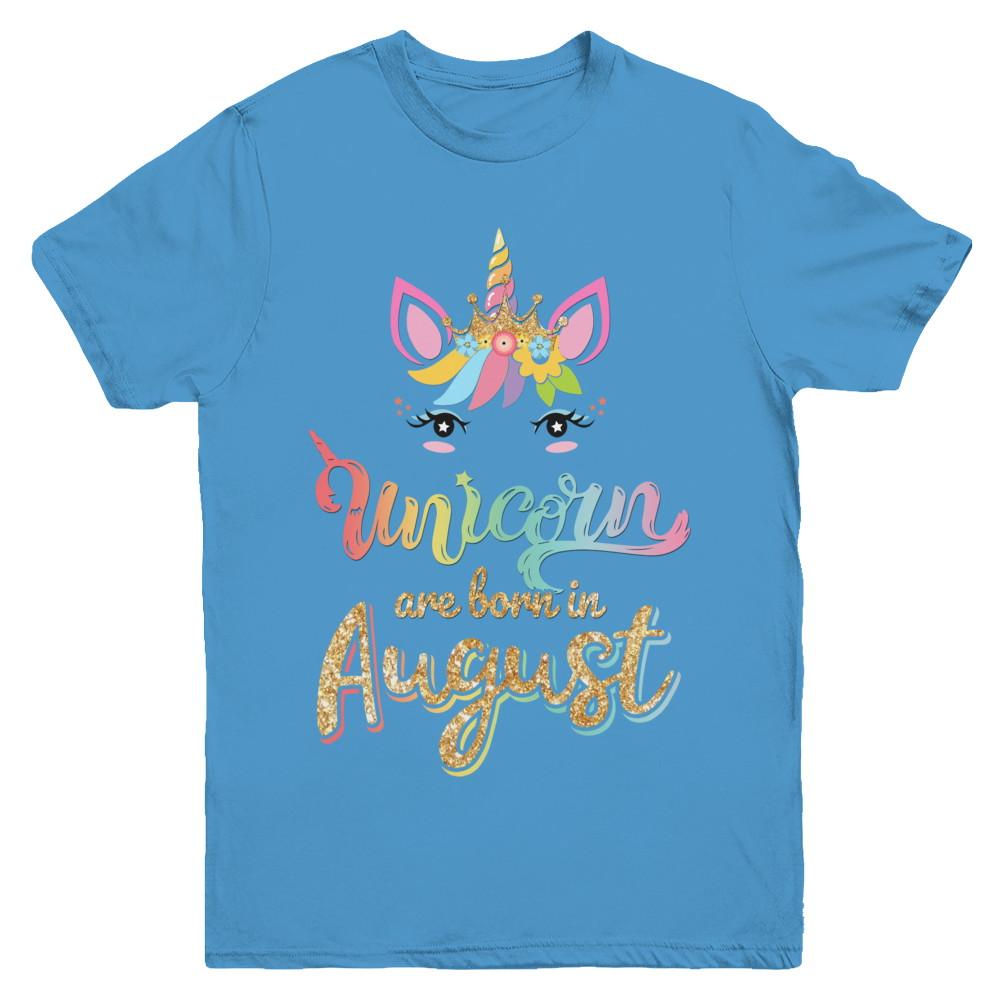 Cute Unicorns Are Born In August Birthday Gift Youth-Youth Shirt-Youth T-Shirt-Carolina Blue