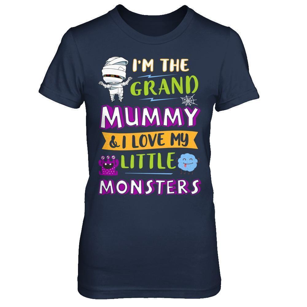 Halloween I'm The Grand Mummy And I Love My Little Monsters-T-Shirt & Hoodie-Women's T-Shirt-Navy