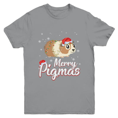 Merry Pigmas Funny Guinea Pig Santa Hat Christmas Gift Youth-Youth Shirt-Youth T-Shirt-Sport Grey