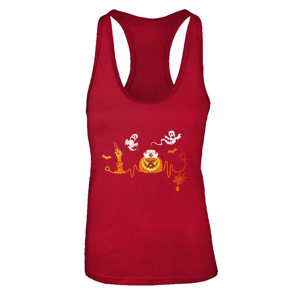 Funny Nurse Nursing Stethoscope Pumpkin Halloween-T-Shirt & Tank Top-Women's Ideal Racerback Tank-Red