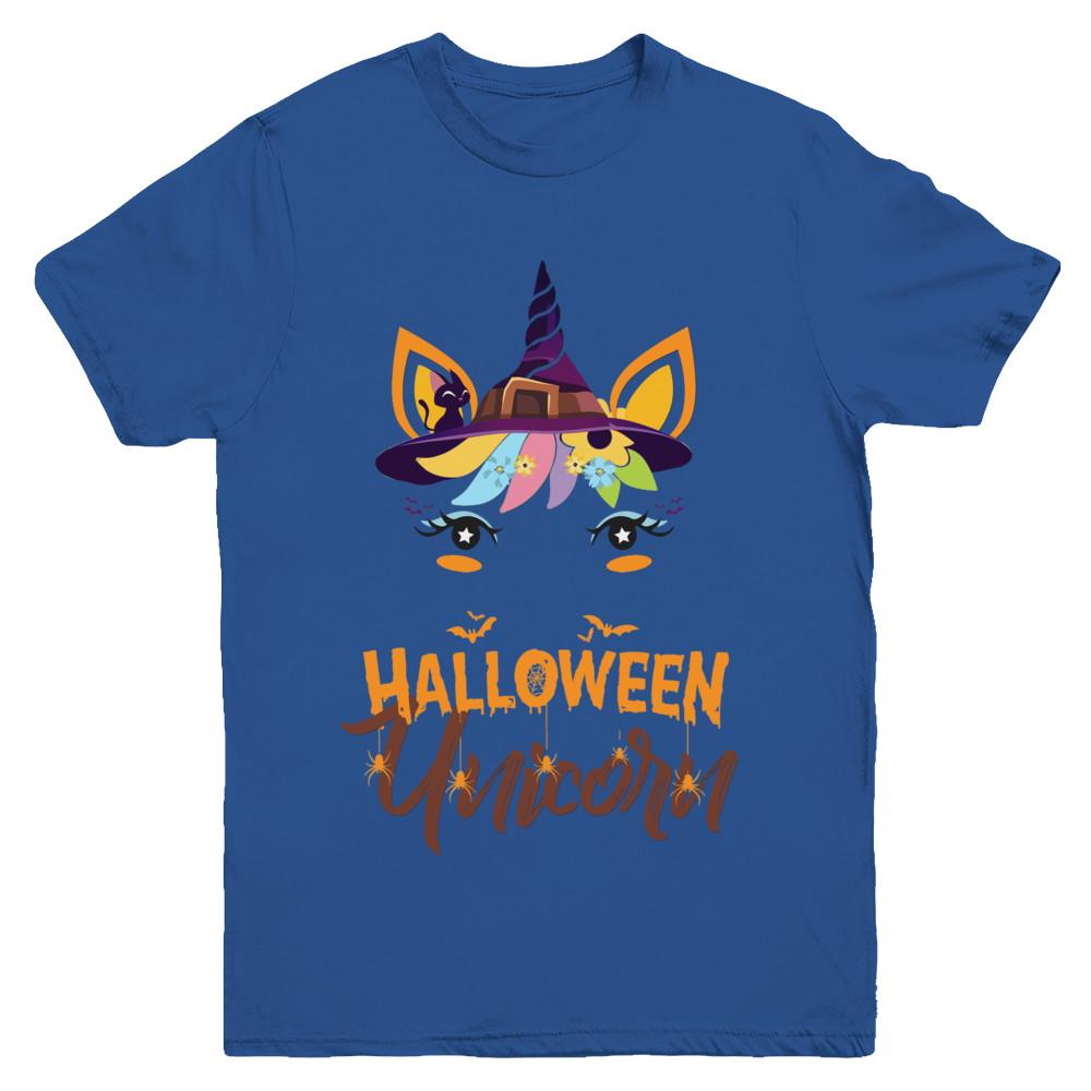 Halloween Costume Unicorn Witch Bats Youth-Youth Shirt-Youth T-Shirt-Royal