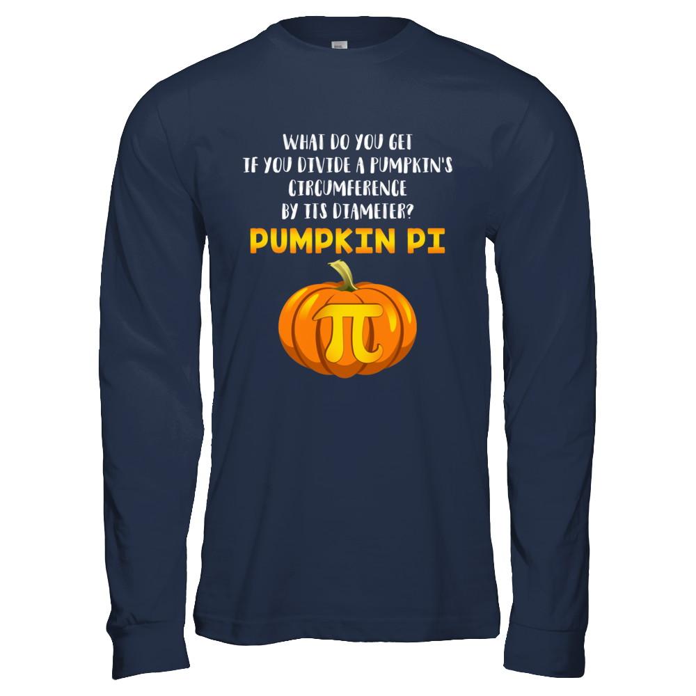 Math Teacher Funny Halloween Pumpkin Pi-T-Shirt & Hoodie-Long Sleeve T-Shirt-Navy