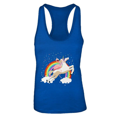 Flamingo Pink Bird Riding Unicorn-T-Shirt & Tank Top-Women's Ideal Racerback Tank-Royal