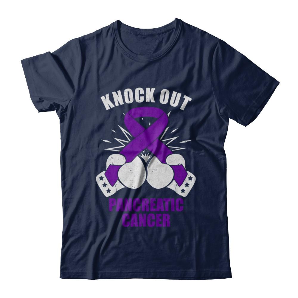 Boxing knock out Pancreatic Cancer Awareness Support-T-Shirt & Hoodie-Classic T-Shirt-Navy