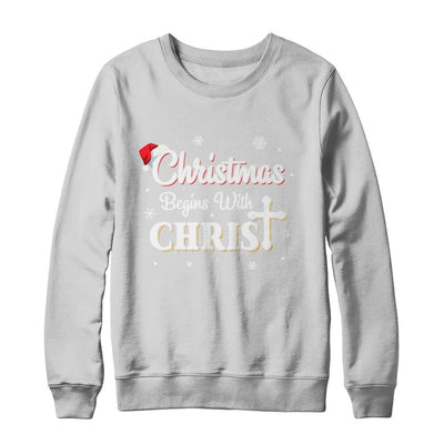 Christmas Begins With Christ Merry Christmas Christian-T-Shirt & Sweatshirt-Crewneck Sweatshirt-White