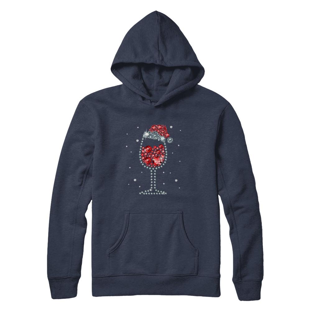Diamond Wine Glasses Santa Hat Christmas-T-Shirt & Sweatshirt-Pullover Hoodie-Navy