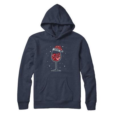 Diamond Wine Glasses Santa Hat Christmas-T-Shirt & Sweatshirt-Pullover Hoodie-Navy