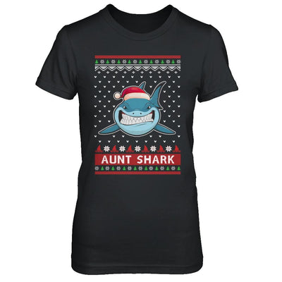 Santa Hat Aunt Shark Ugly Christmas Sweater-T-Shirt & Sweatshirt-Women's T-Shirt-Black