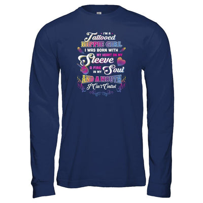 I'm A Tattooed Hippie Girl I Was Born With My Heart-T-Shirt & Tank Top-Long Sleeve T-Shirt-Navy