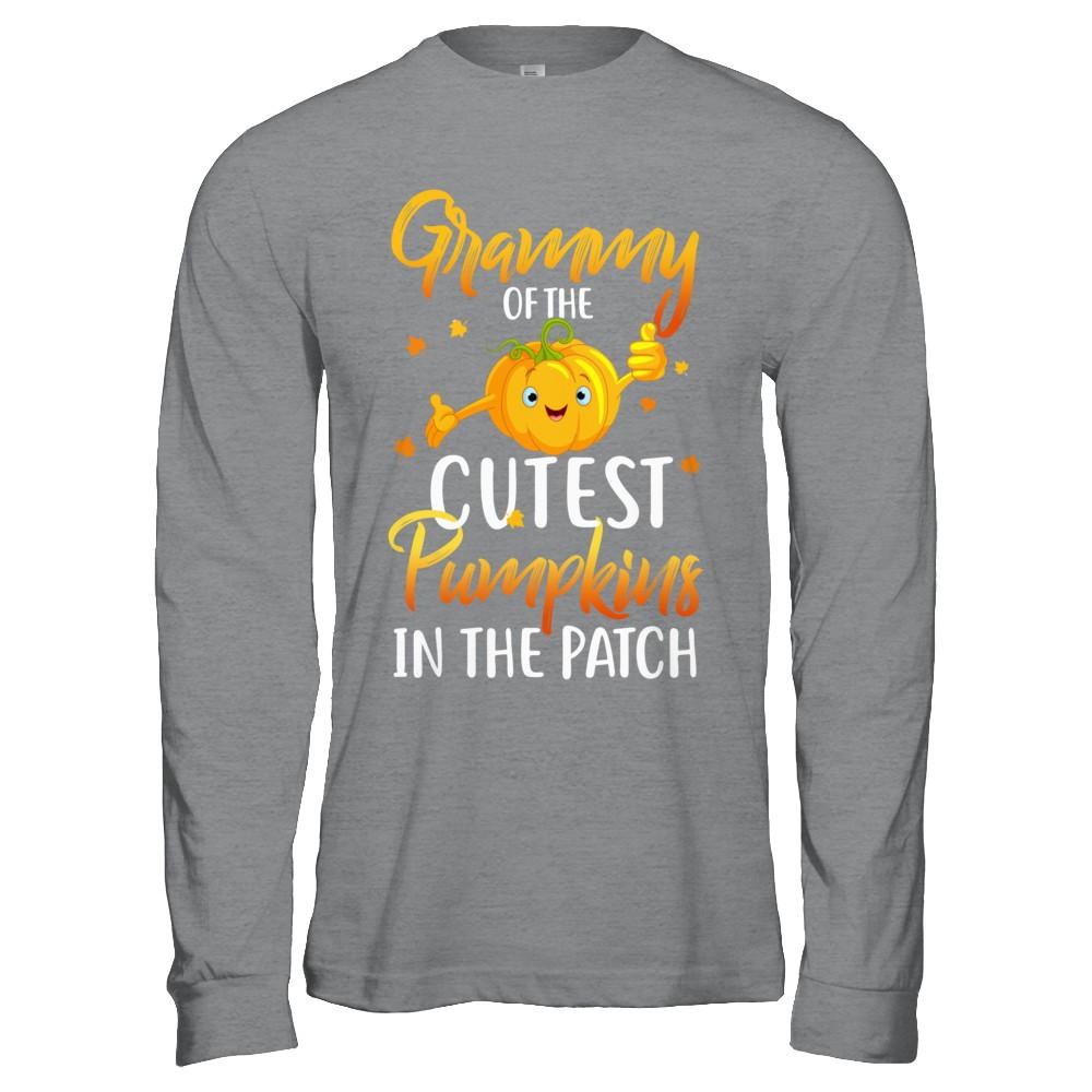 Halloween Grammy Of Cutest Pumpkins In The Patch-T-Shirt & Hoodie-Long Sleeve T-Shirt-Sport Grey