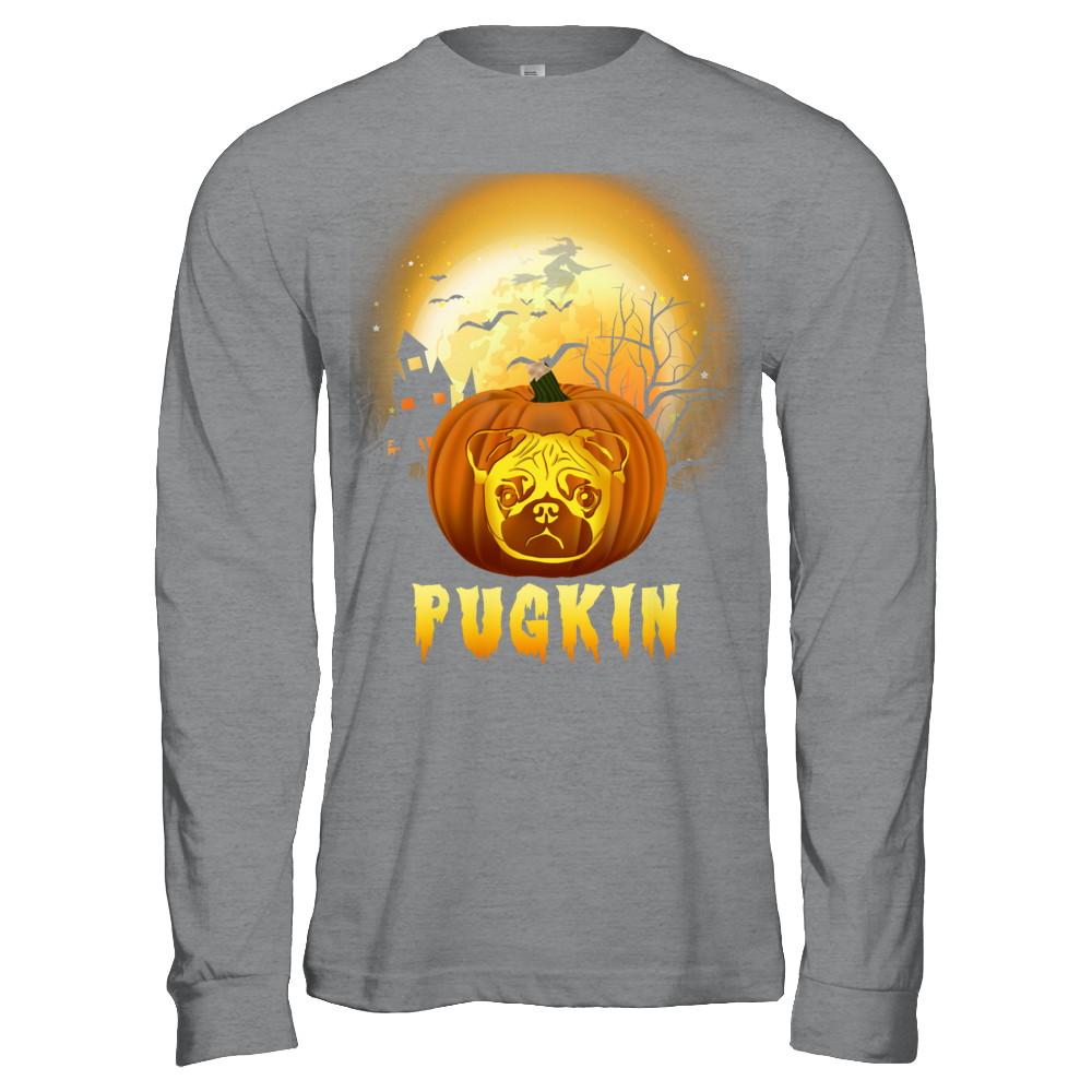 Halloween Pugkin Funny Pumpkin Pug-T-Shirt & Hoodie-Long Sleeve T-Shirt-Sport Grey