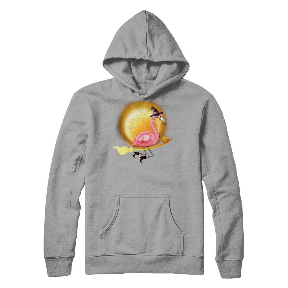 Funny Halloween Flamingo Witch Broom Scary-T-Shirt & Hoodie-Pullover Hoodie-Light Steel
