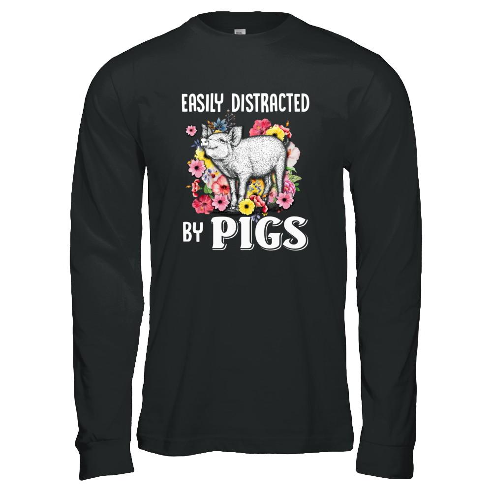 Easily Distracted By Pigs-T-Shirt & Tank Top-Long Sleeve T-Shirt-Black