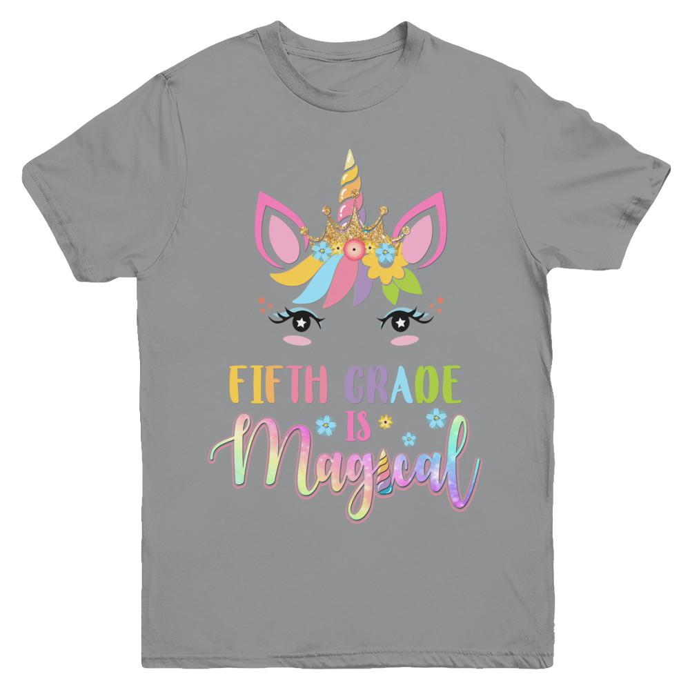 Fifth Grade is magical Unicorn Back to School 5th Grade Youth-Youth Shirt-Youth T-Shirt-Sport Grey
