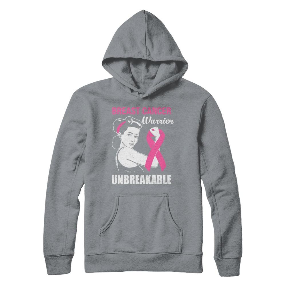 Breast Cancer Warrior Unbreakable Breast Cancer Awareness-T-Shirt & Hoodie-Pullover Hoodie-Light Steel