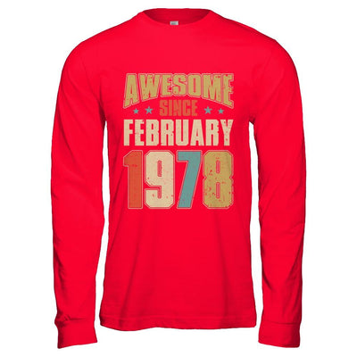 Vintage Retro Awesome Since February 1978 43th Birthday-T-Shirt & Hoodie-Long Sleeve T-Shirt-Red