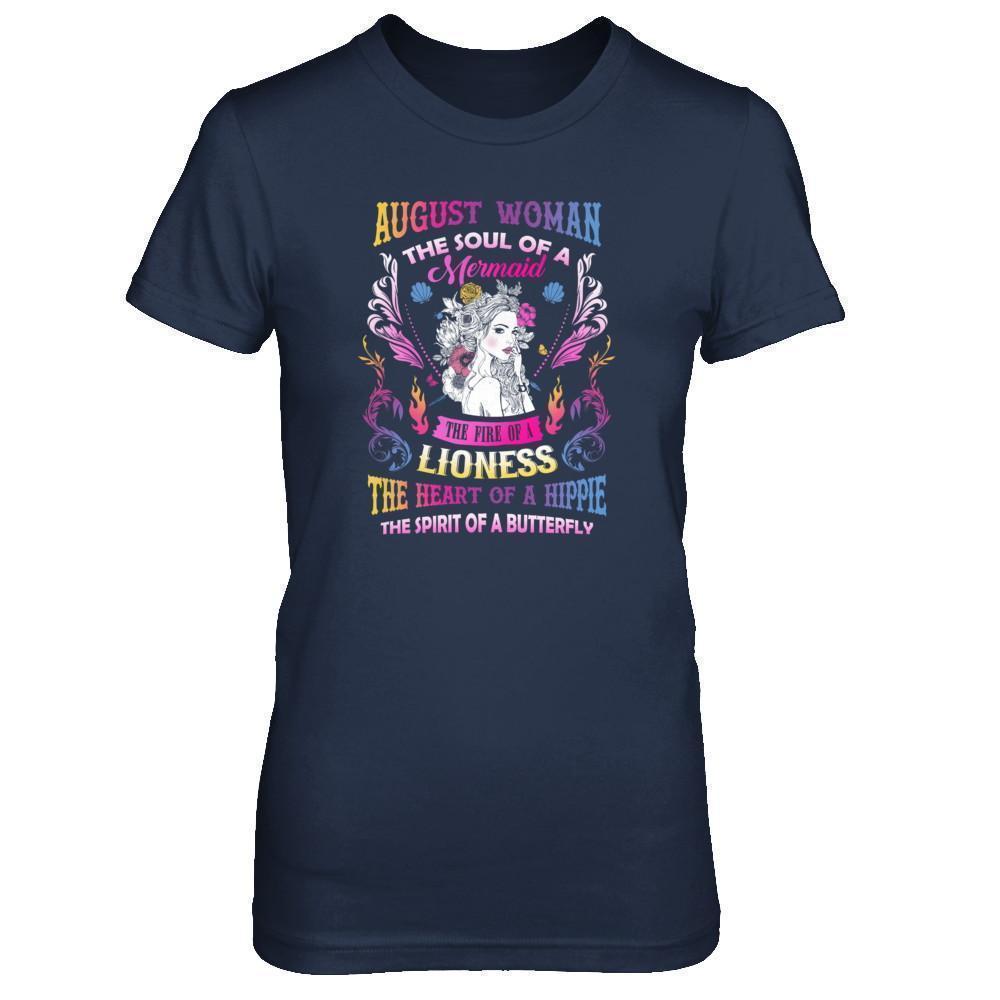 August Woman The Soul Of A Mermaid Birthday-T-Shirt & Tank Top-Women's T-Shirt-Navy