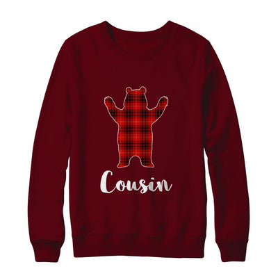 Red Cousin Bear Buffalo Plaid Family Christmas Pajamas-T-Shirt & Sweatshirt-Crewneck Sweatshirt-Maroon