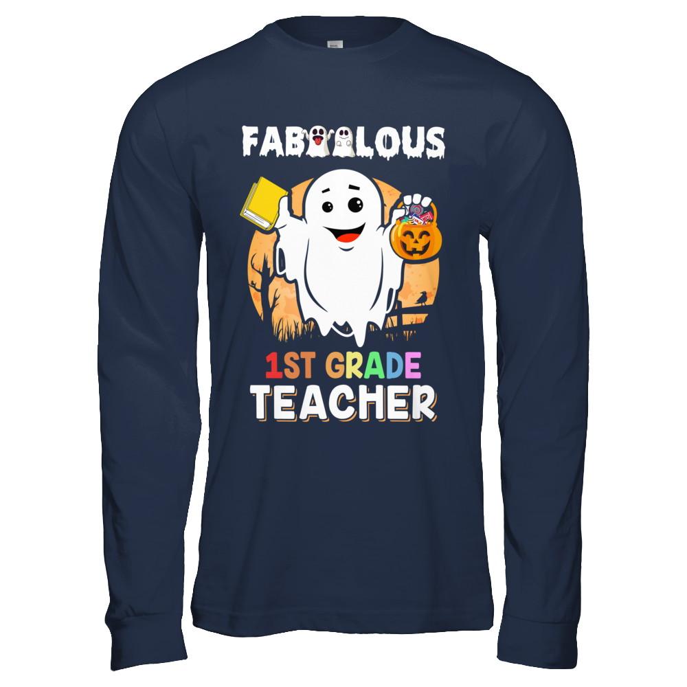 Faboolous Fabulous 1st Grade Teacher Halloween-T-Shirt & Hoodie-Long Sleeve T-Shirt-Navy