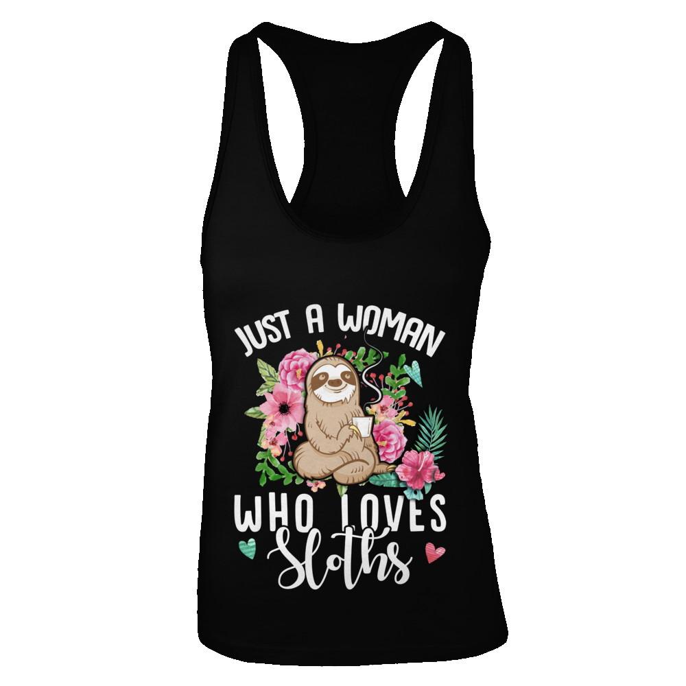 Just A Woman Who Loves Sloths-T-Shirt & Tank Top-Women's Ideal Racerback Tank-Black