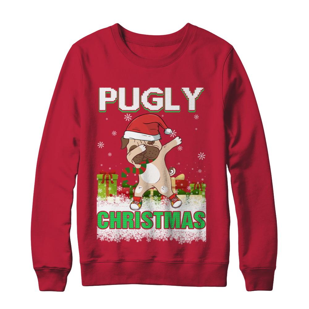 Dabbing Pug Claus Pugly Christmas Ugly Sweater Christmas-T-Shirt & Sweatshirt-Crewneck Sweatshirt-Red