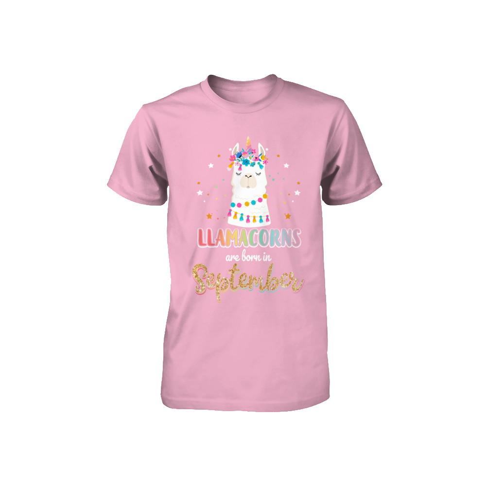 Llama Unicorn Llamacorns Born In September Birthday Gift Youth-Youth Shirt-Toddler T-Shirt-Pink