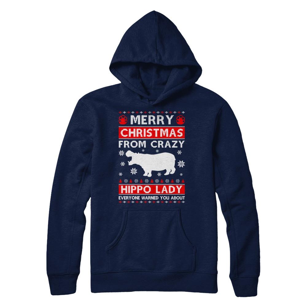 Merry Christmas From Crazy Hippo Lady Sweater-T-Shirt & Sweatshirt-Pullover Hoodie-Navy