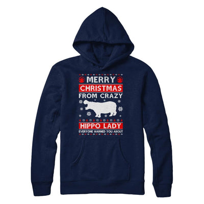 Merry Christmas From Crazy Hippo Lady Sweater-T-Shirt & Sweatshirt-Pullover Hoodie-Navy