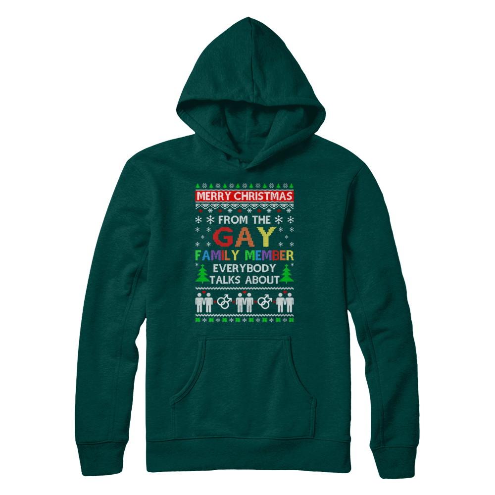 LGBT Merry Christmas From Gay Family Ugly Christmas Sweater-T-Shirt & Sweatshirt-Pullover Hoodie-Deep Forest